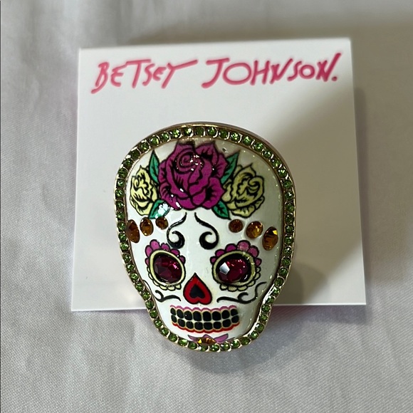 Betsey Johnson Sugar Skull Ring Adjustable Enamel NWT - Picture 1 of 7